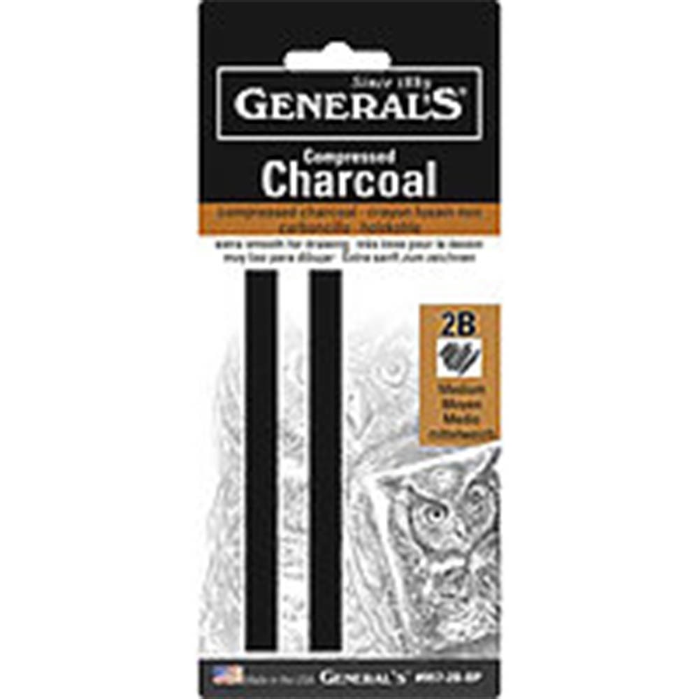 General Pencil, Compressed, Charcoal Square, 2B, Hard Stick, 2 Pack